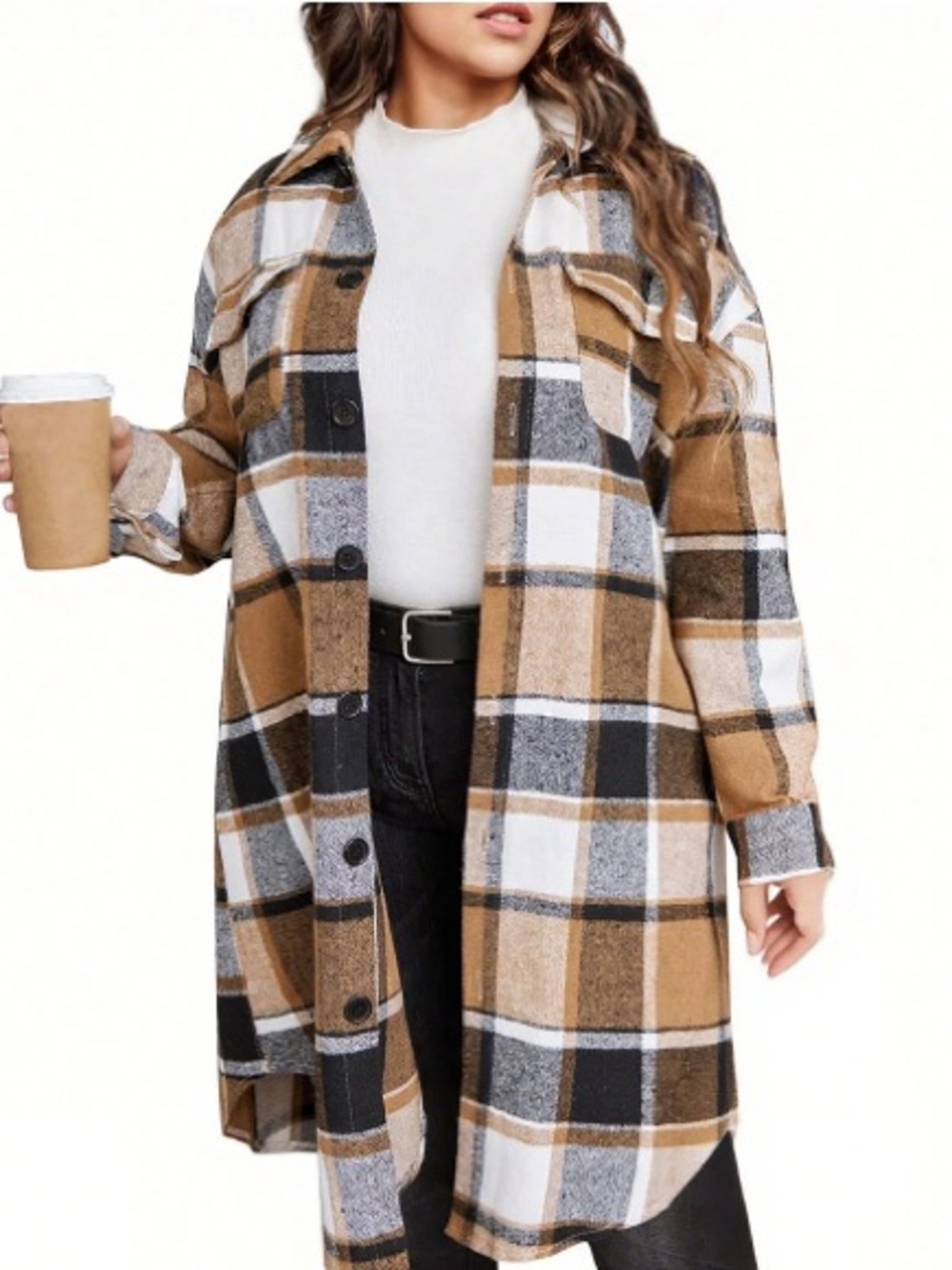Sevevn Womens Plaid Flannel Shacket Jacket size M